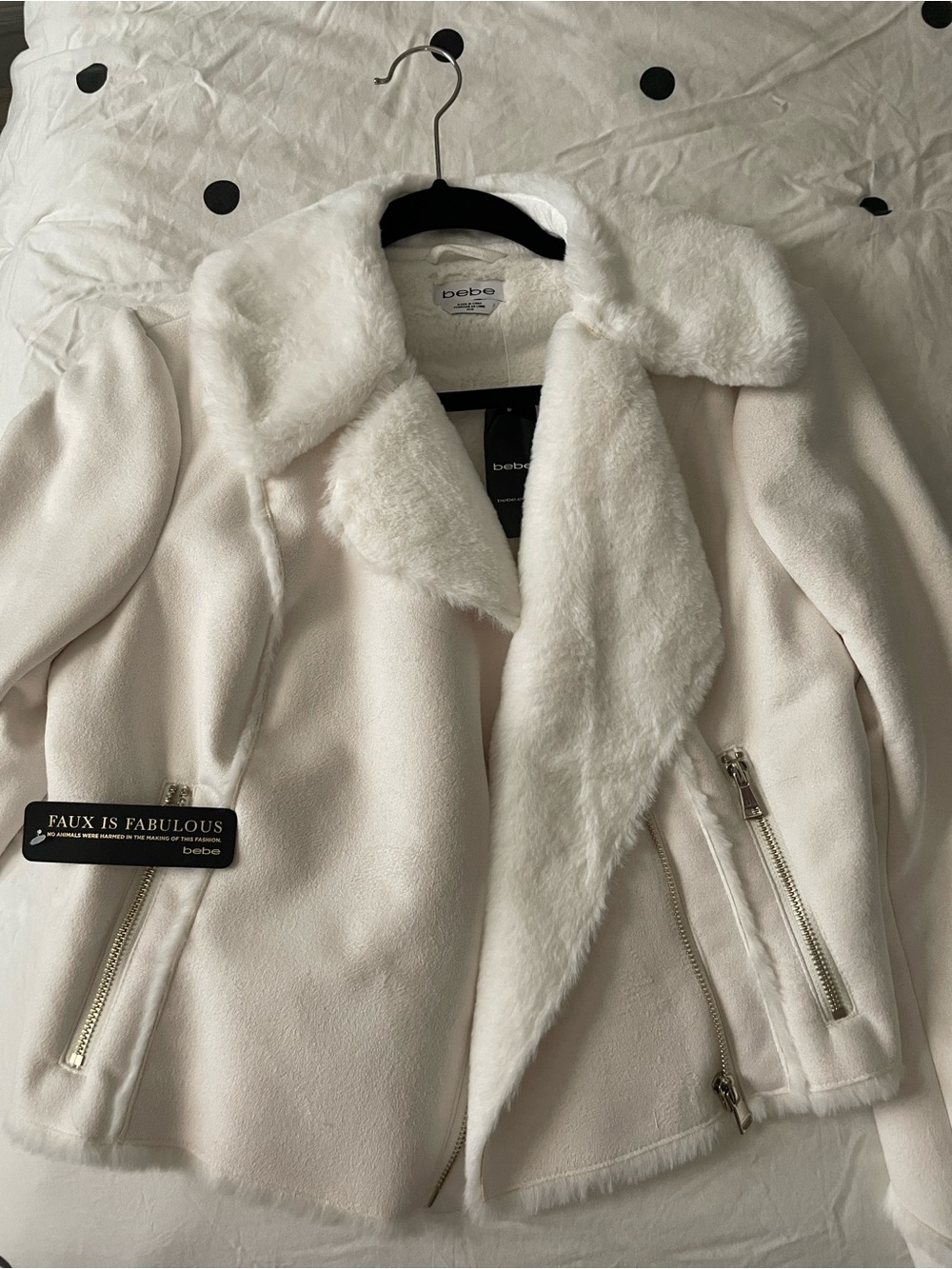 bebe Cream Faux Fur Trim Teddy Jacket BNWT